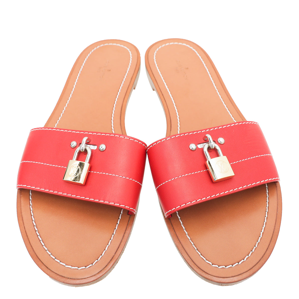 Louis Vuitton Red Lock It Flat Mules 38.5-Louis Vuitton-THE CLOSET