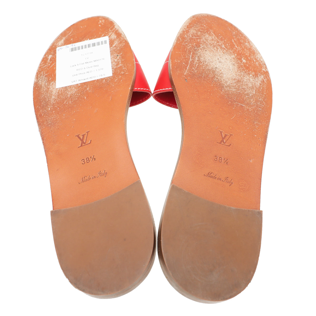 Louis Vuitton Red Lock It Flat Mules 38.5-Louis Vuitton-THE CLOSET