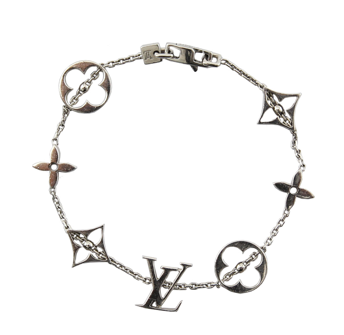 Louis Vuitton 18K White Gold Monogram Charm Bracelet | Yoogi's Closet