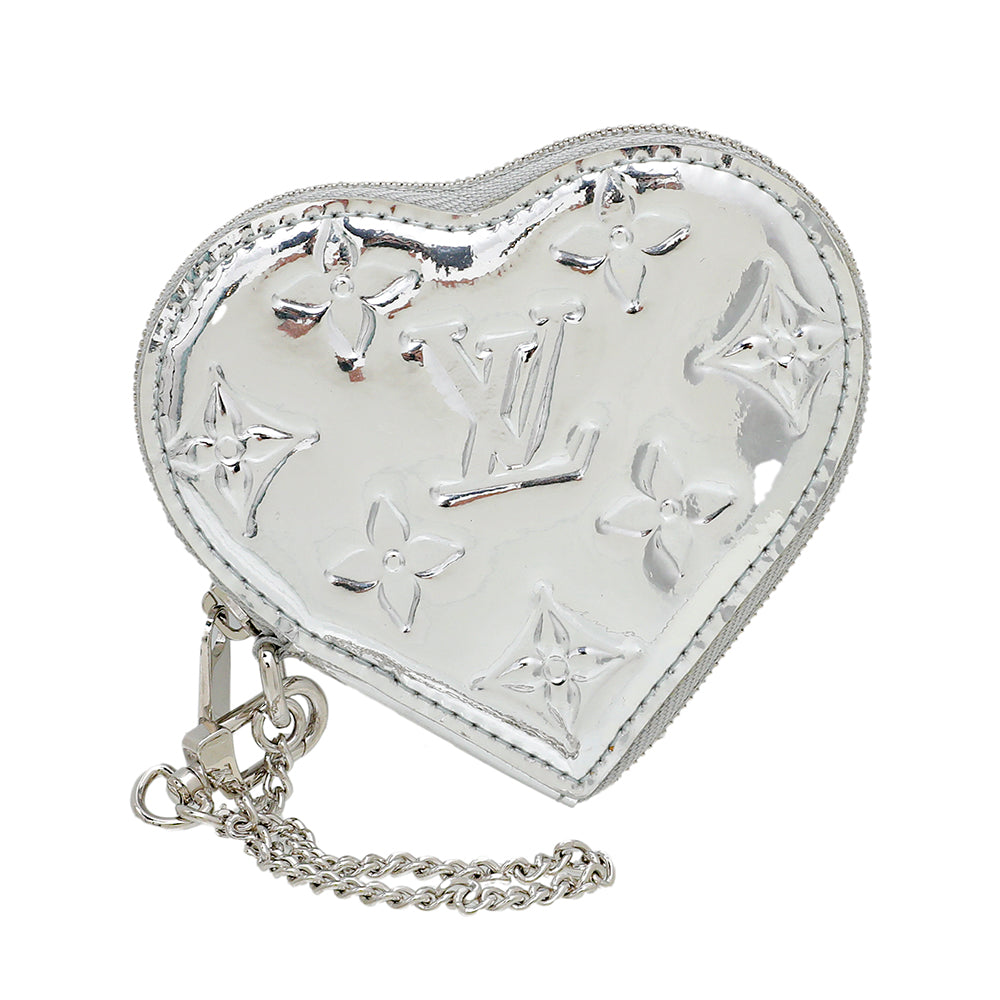 Louis Vuitton Metallic Silver LTD ED Monogram Miroir Heart Coin Purse-Louis Vuitton-THE CLOSET