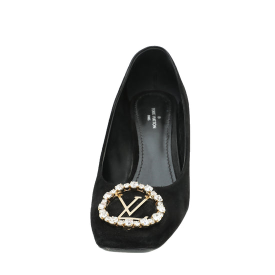 LOUIS VUITTON Black Suede with Gold Silver Love Letters Logo Women Loafers  SZ 39