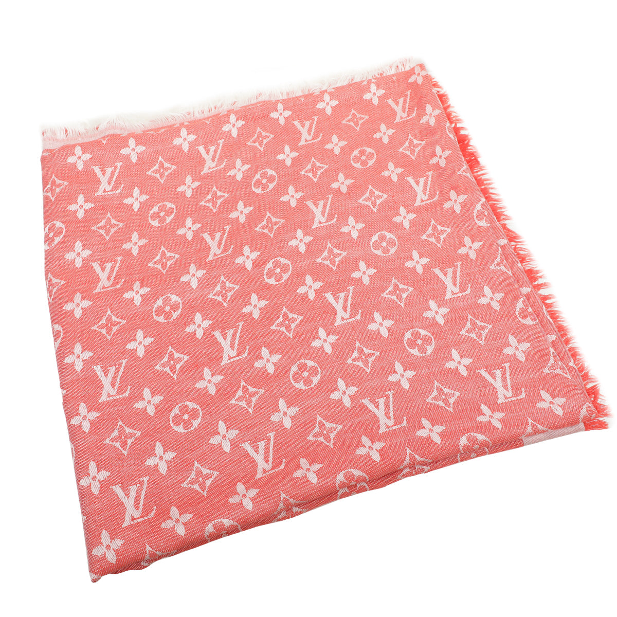 Louis Vuitton Coral Monogram Denim Silk Wool Shawl-Louis Vuitton-THE CLOSET