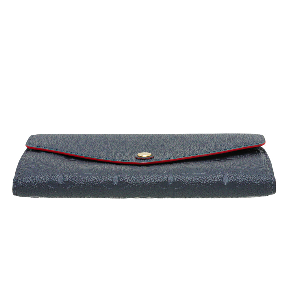 Authentic Louis Vuitton LV Sarah Wallet in Navy Blue Marine Empriente  Leather with Red Trimmings