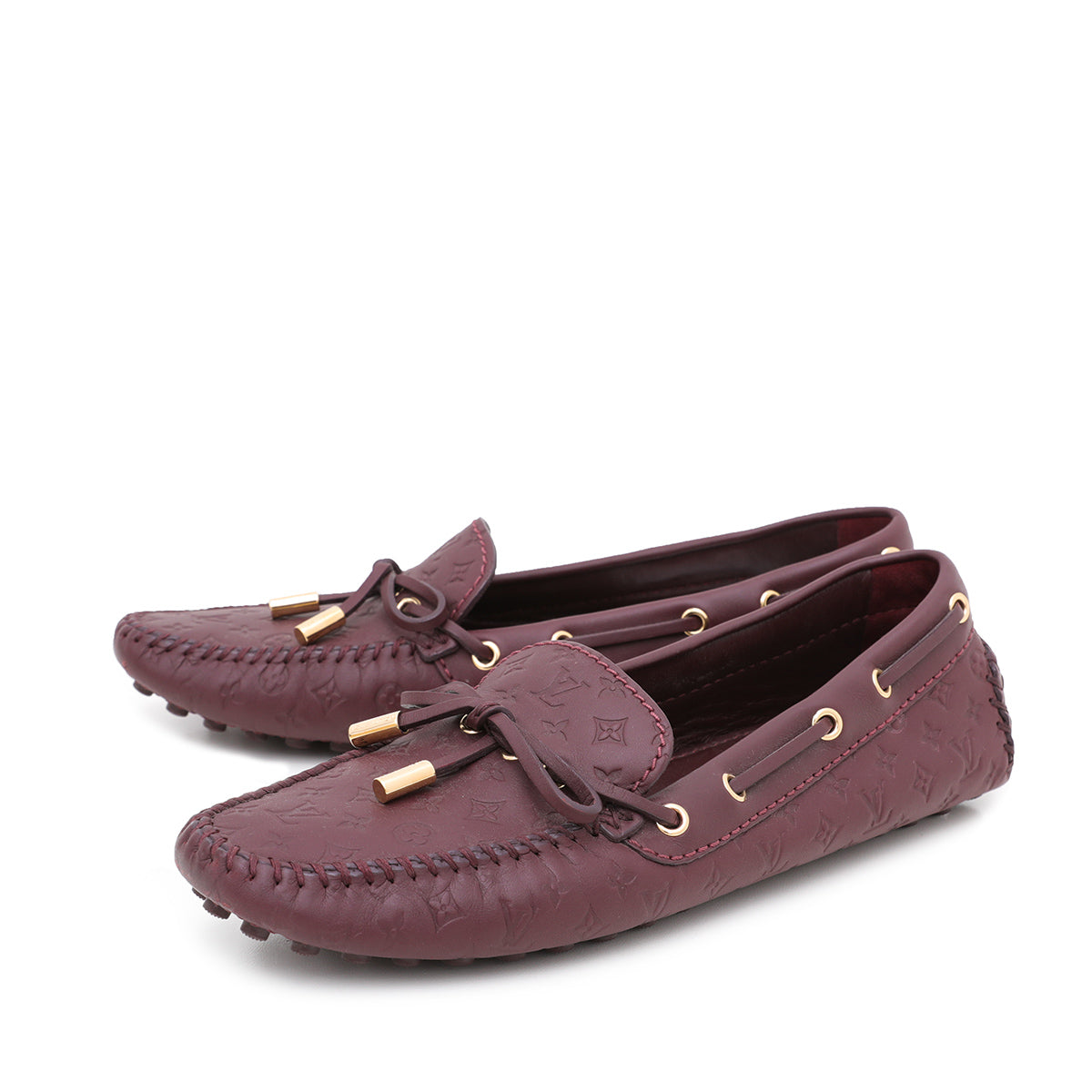 Louis Vuitton Burgundy Monogram Empreinte Gloria Flat Loafers 37-Louis Vuitton-THE CLOSET