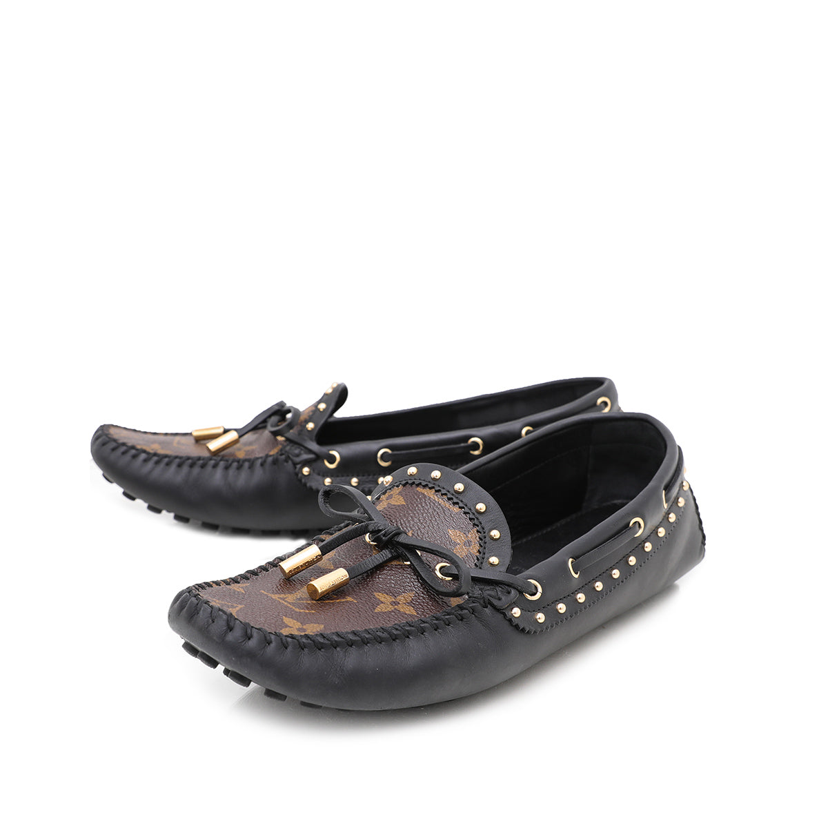 Louis Vuitton Black Monogram Gloria Flat Studs Loafers 39-Louis Vuitton-THE CLOSET