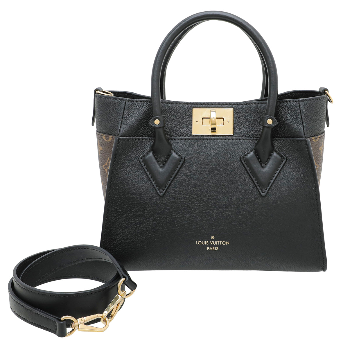 Louis+Vuitton+On+My+Side+Tote+PM+Black%2CBrown+Canvas%2CLeather+Monogram  for sale online