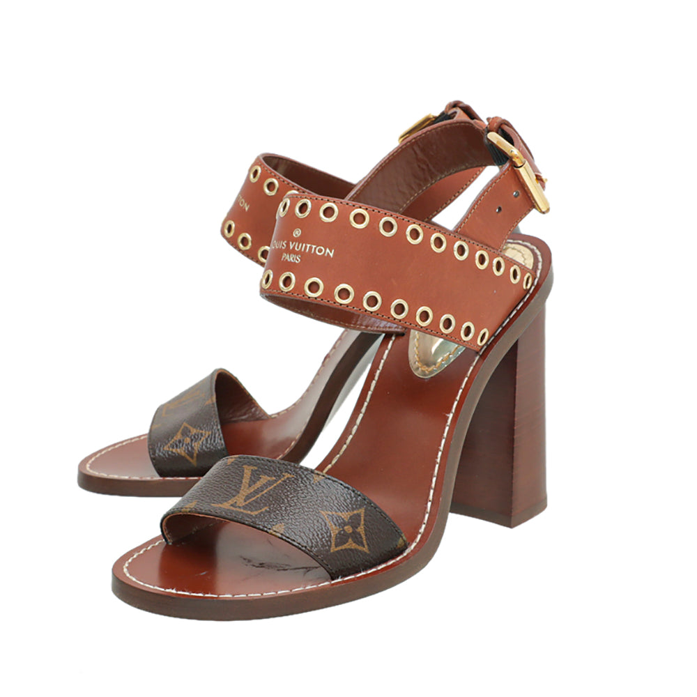 Louis Vuitton Monogram Brown Passenger Heeled Sandals 37.5-Louis Vuitton-THE CLOSET
