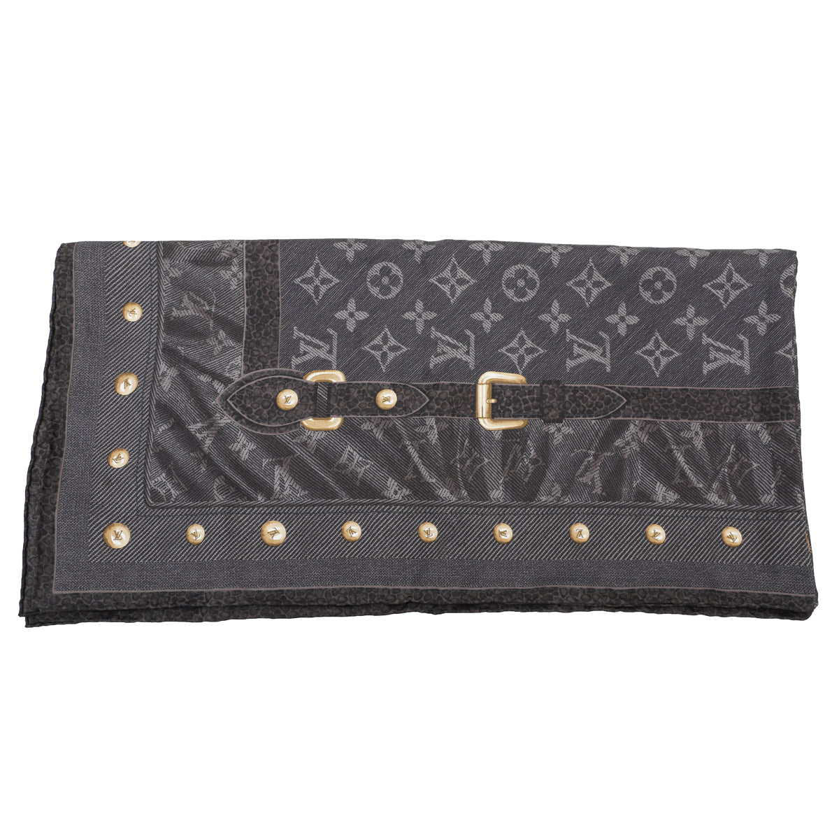 Louis Vuitton Black Grey Monogram Silk Scarf