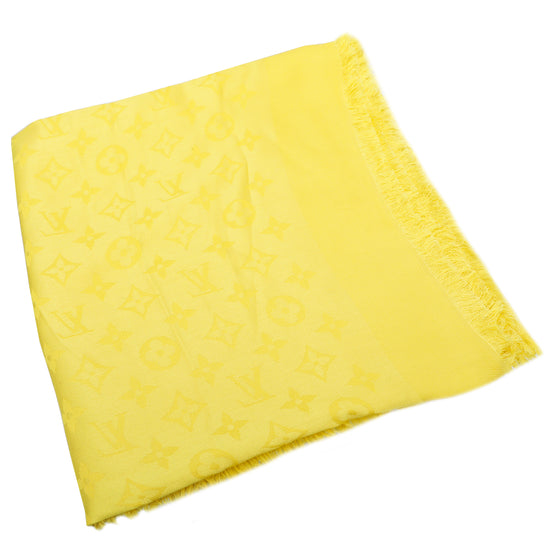 Louis Vuitton Yellow Monogram Silk Wool Scarf