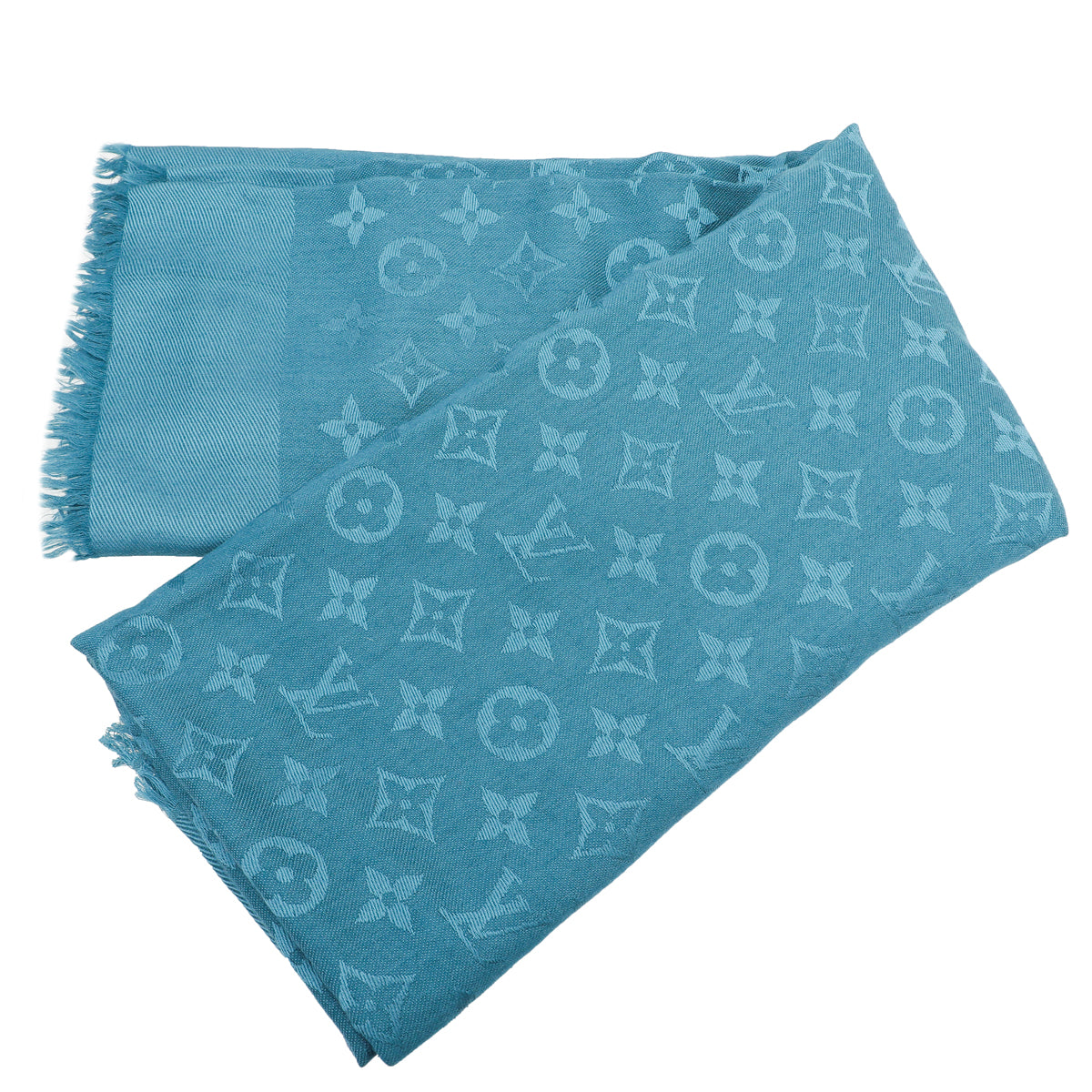 Louis Vuitton Teal Monogram Silk Wool Shawl-Louis Vuitton-THE CLOSET