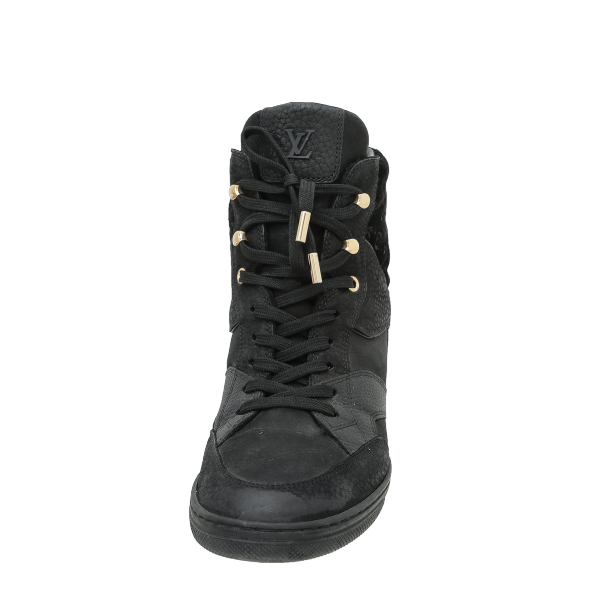Louis Vuitton Black Monogram Suede Cliff Wedge Sneaker 38-Louis Vuitton-THE CLOSET
