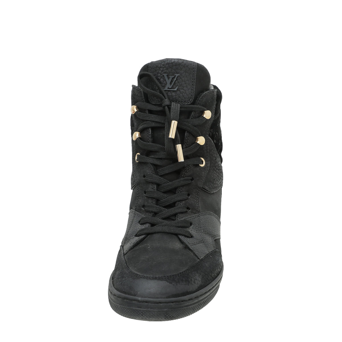 Louis Vuitton Black Leather And Embossed Monogram Suede Millenium Wedge  Sneakers Size 36 Louis Vuitton | The Luxury Closet