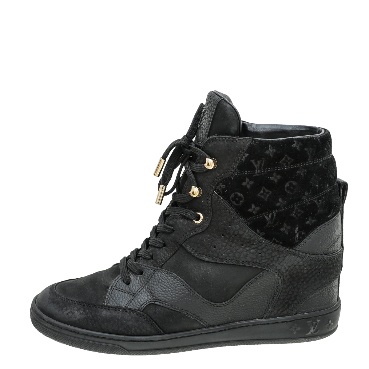 Louis Vuitton Black Suede High Top Wedge Sneakers 40.5 – The Closet