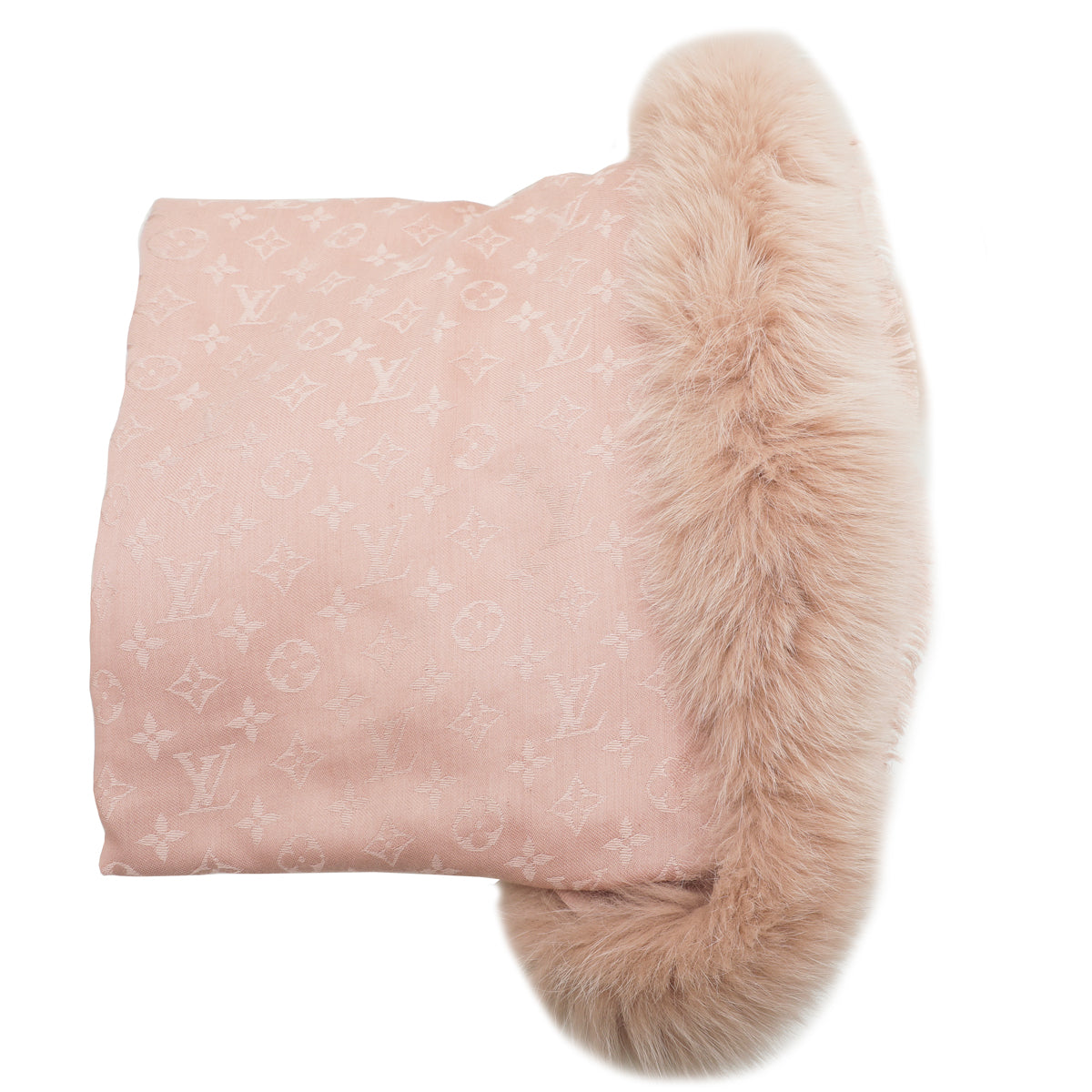 Louis Vuitton Nude Monogram V Fur Silk and Wool Shawl-Louis Vuitton-THE CLOSET