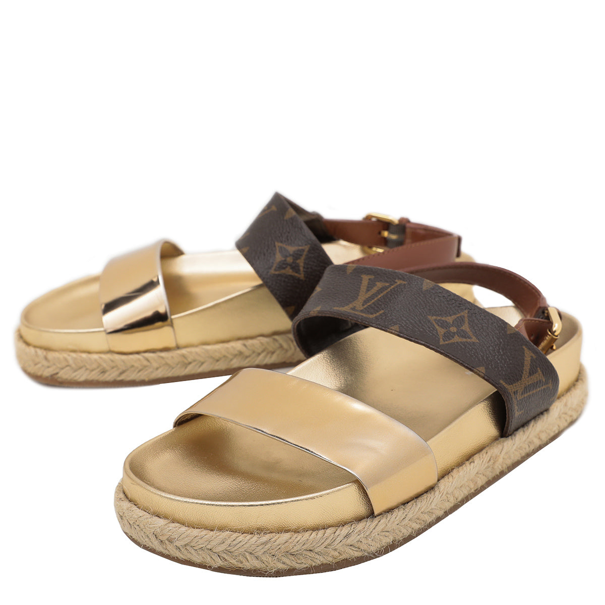 Louis Vuitton Metallic Gold Odyssey Sandal 35-Louis Vuitton-THE CLOSET