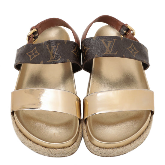 Louis Vuitton Monogram Metallic Gold Odyssey Sandal 38 – The Closet