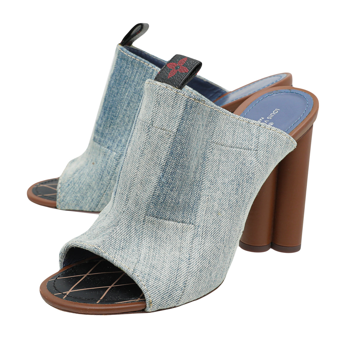 Louis Vuitton Denim Blue Patchwork Mules 38.5-Louis Vuitton-THE CLOSET