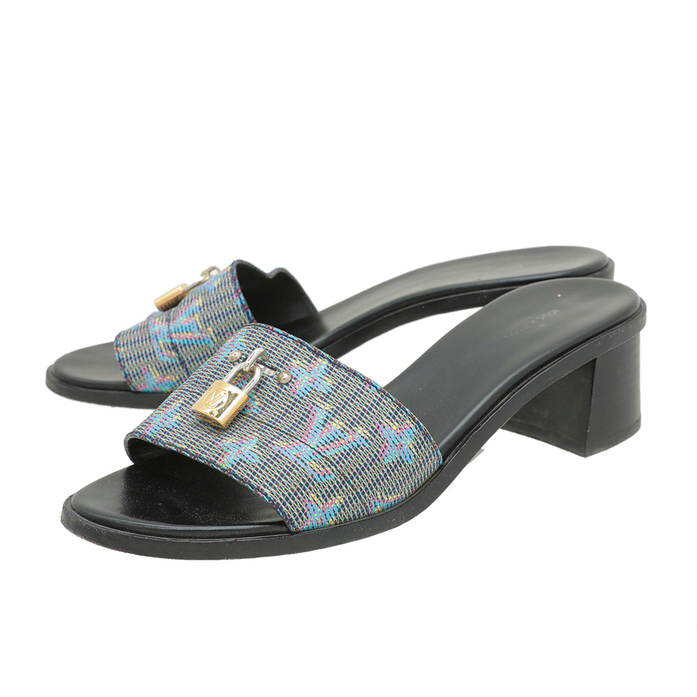 Louis Vuitton Blue Pop Monogram Lock It Mules 39.5-Louis Vuitton-THE CLOSET