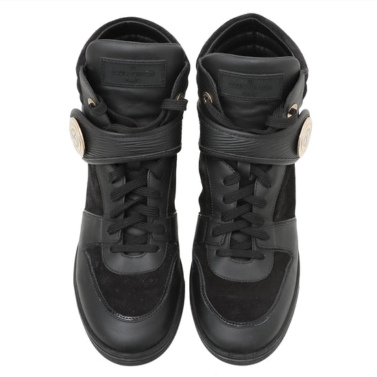 LOUIS VUITTON Epi Suede Postmark Wedge Sneakers 36 Black 735219