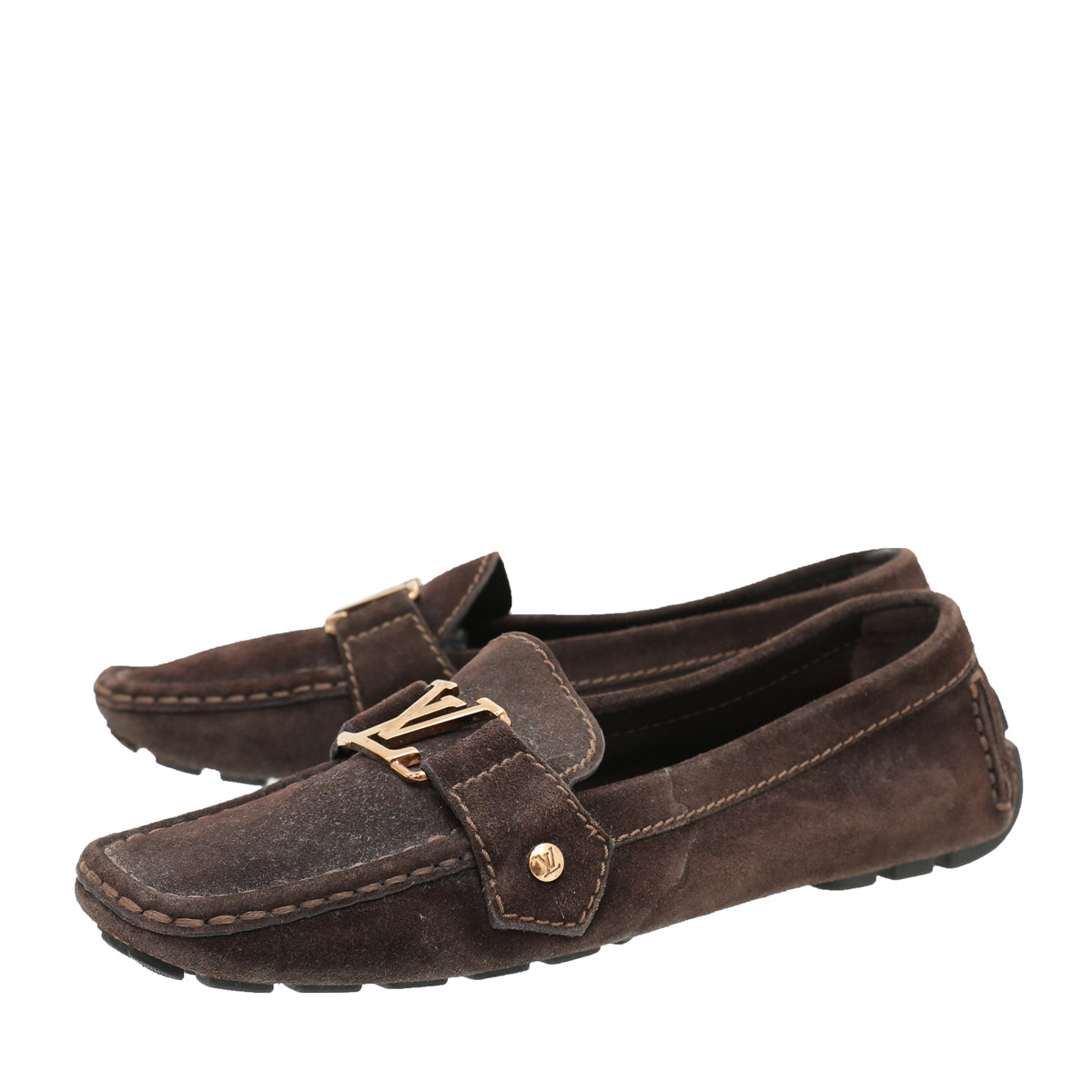 Louis Vuitton Brown Suede Initial Loafers 37.5 – The Closet