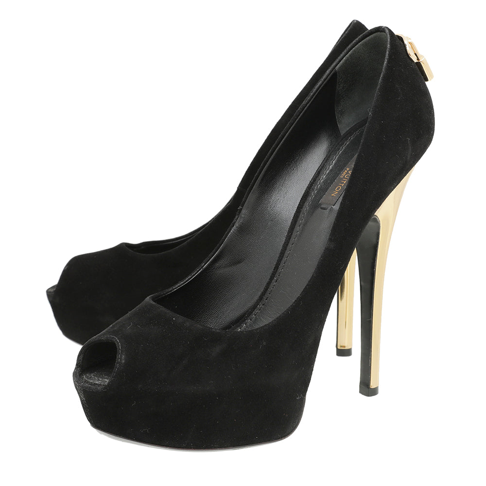 Louis Vuitton Black Suede Oh Really Pumps 39.5-Louis Vuitton-THE CLOSET