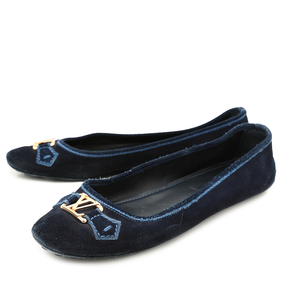 Louis Vuitton Navy Blue Suede Oxford Ballerina Flats 41-Louis Vuitton-THE CLOSET