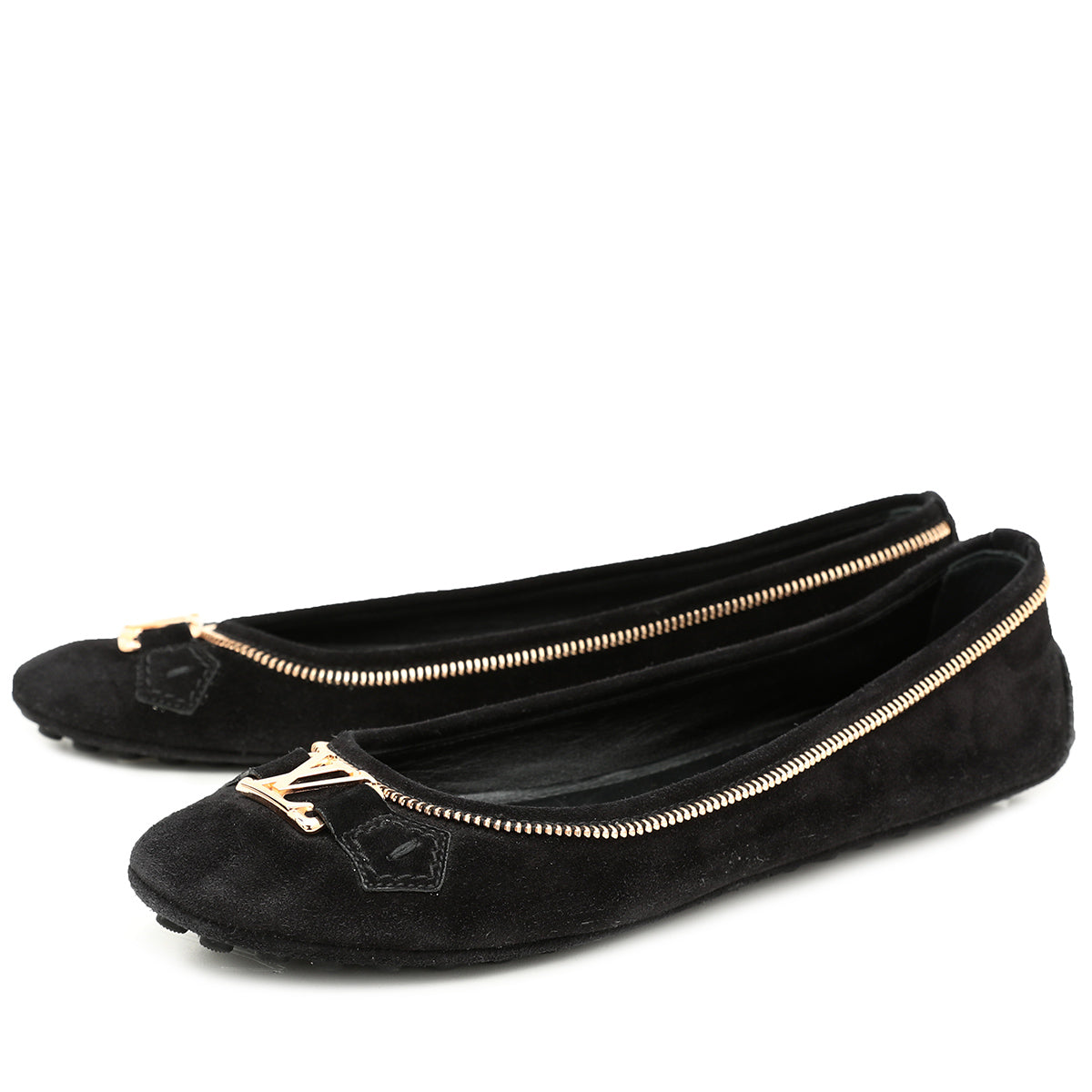 Louis Vuitton Black Suede Oxford Zip Edges Ballerina Flats 40.5-Louis Vuitton-THE CLOSET