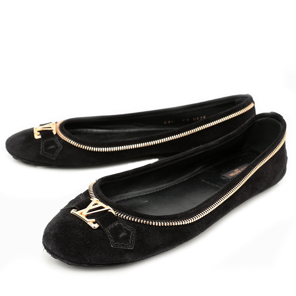 Louis Vuitton Black Suede Oxford Zip Edges Ballerina Flats 41.5