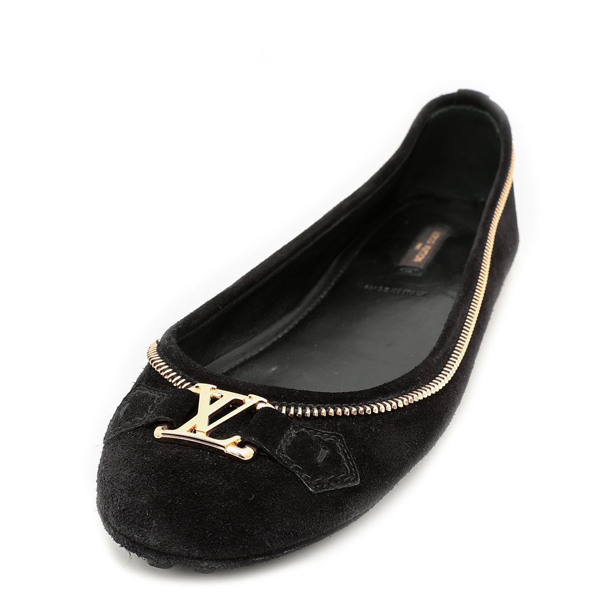 Louis Vuitton Black Suede Oxford Zip Edges Ballerina Flats 41.5