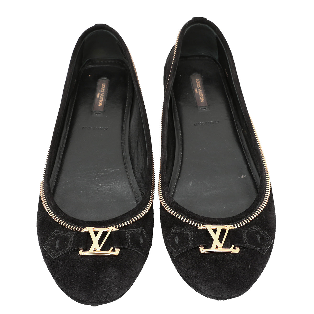 Louis Vuitton Black Suede Oxford Zip Edges Ballerina Flats 41.5