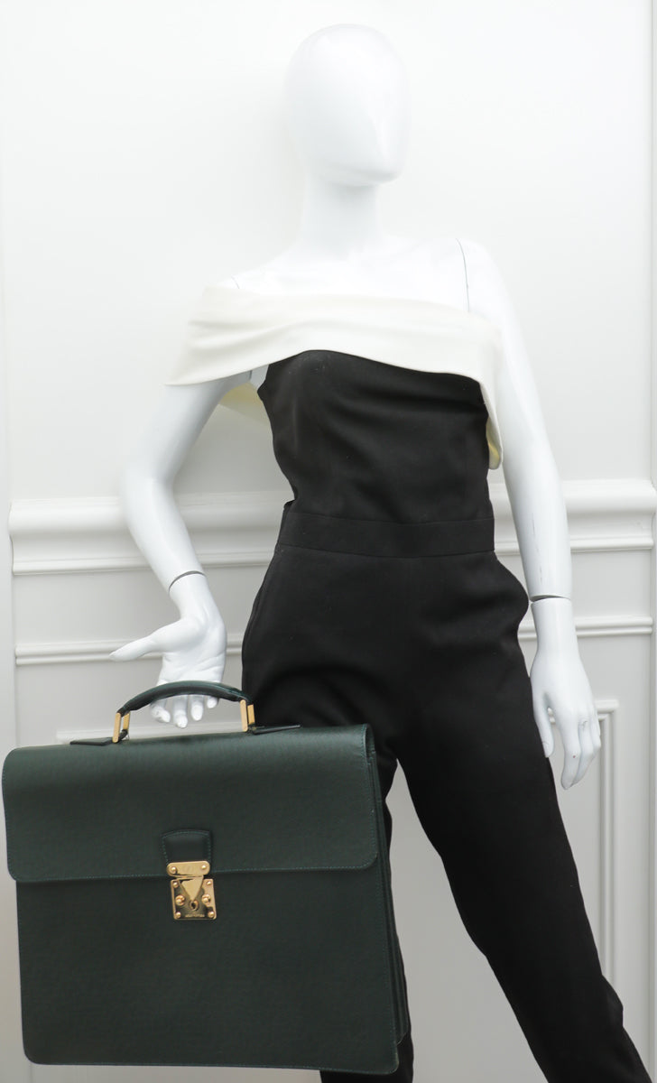 Louis Vuitton Olive Green Taiga Robusto Compartments Briefcase-Louis Vuitton-THE CLOSET