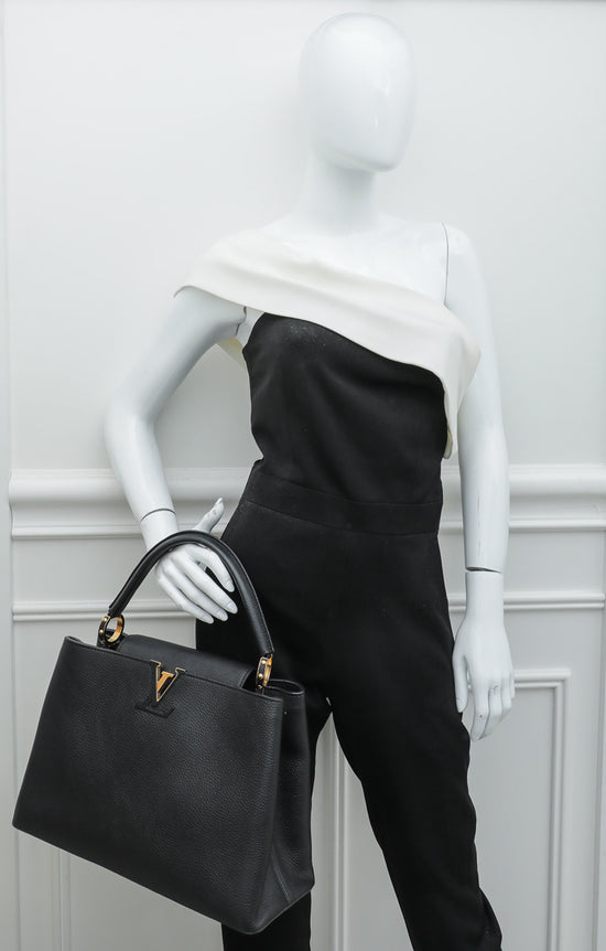 Louis Vuitton Taurillion Capucines MM Black Lace Floral Velvet