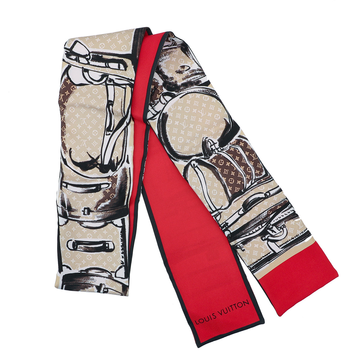 Louis Vuitton Tricolor Trunks Print Bandeau Scarf-Louis Vuitton-THE CLOSET
