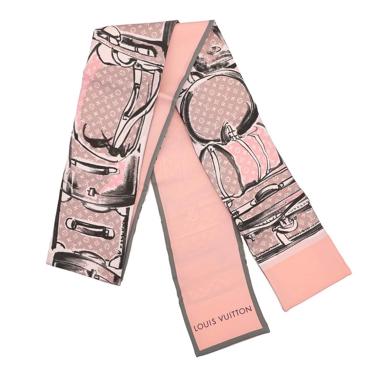 Louis Vuitton Pink Trunks Print Silk Bandeau Scarf Louis Vuitton