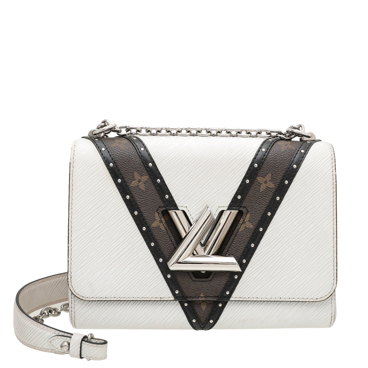 Louis Vuitton White/Brown Monogram Canvas and Leather Studded