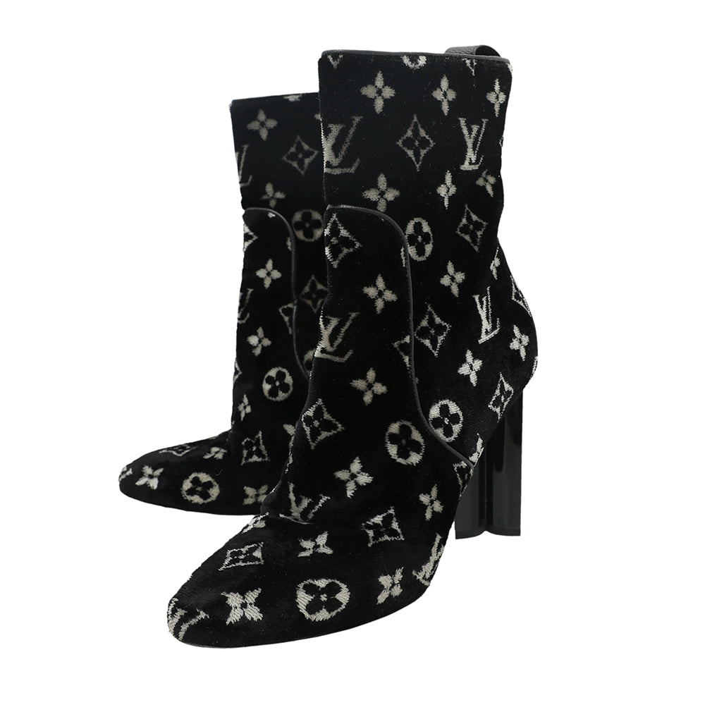 Louis Vuitton Bicolor Velvet Monogram Silhouette Ankle Boots 40-Louis Vuitton-THE CLOSET