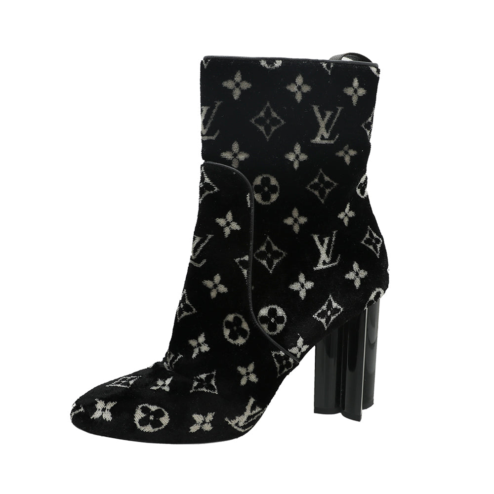 Louis Vuitton Bicolor Velvet Monogram Silhouette Ankle Boots 40-Louis Vuitton-THE CLOSET