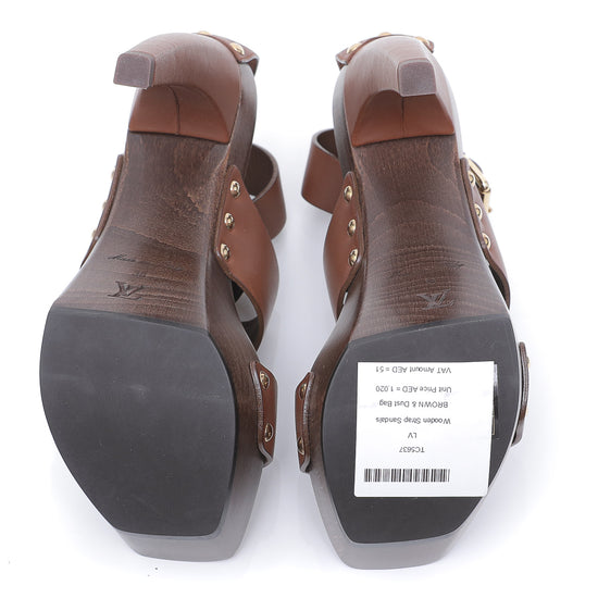 Louis Vuitton Brown Wooden Strap Sandals 38