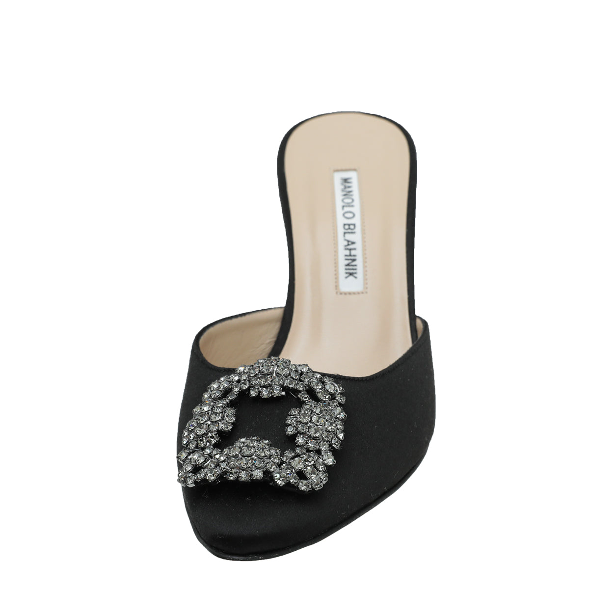Manolo Blahnik Black Satin Hangisi Mules 38-Manolo Blahnik-THE CLOSET