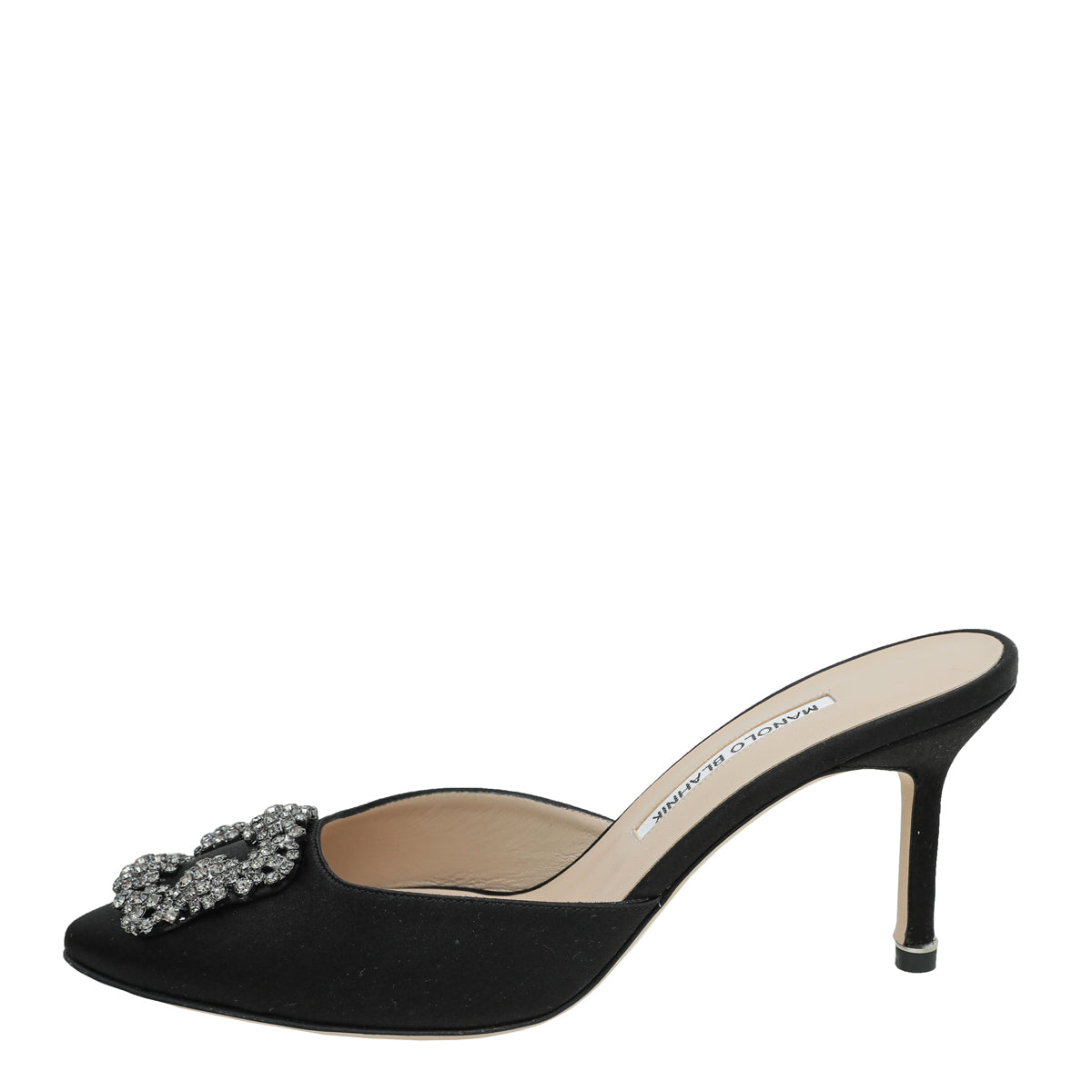 Manolo Blahnik Black Satin Hangisi Mules 38-Manolo Blahnik-THE CLOSET
