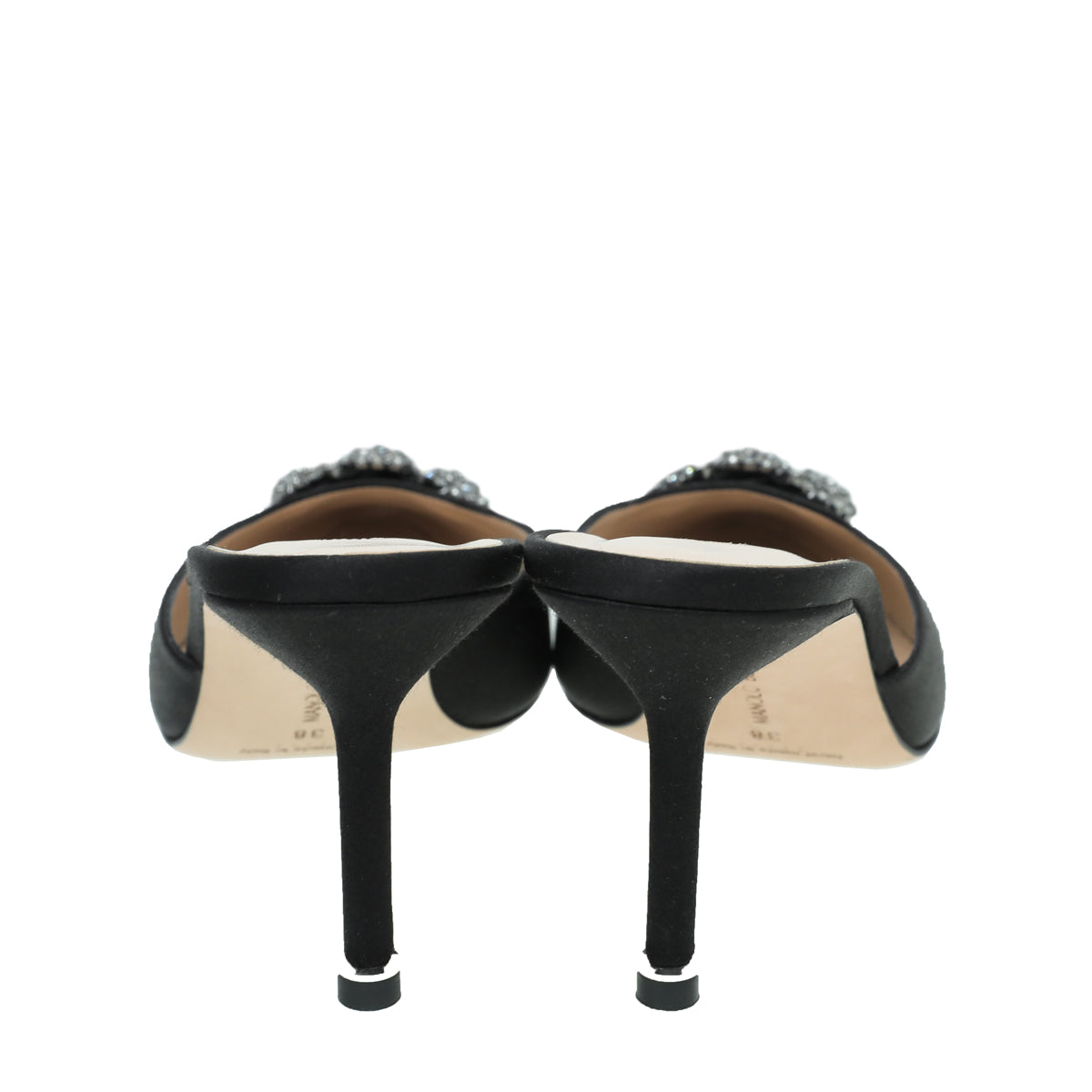 Manolo Blahnik Black Satin Hangisi Mules 38-Manolo Blahnik-THE CLOSET