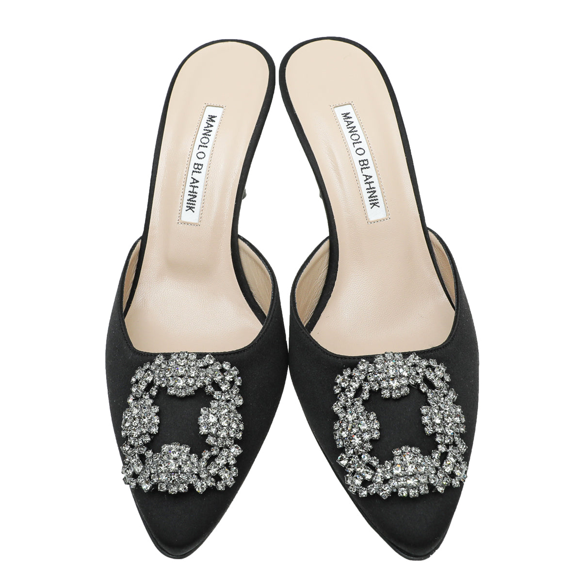Manolo Blahnik Black Satin Hangisi Mules 38-Manolo Blahnik-THE CLOSET