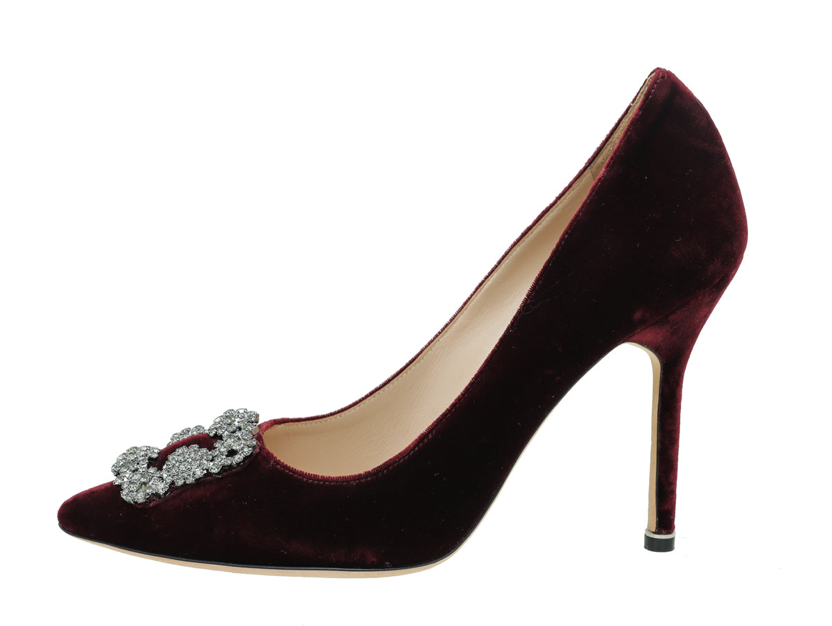 Manolo Blahnik Burgundy Velvet Hangisi Pumps 39-Manolo Blahnik-THE CLOSET