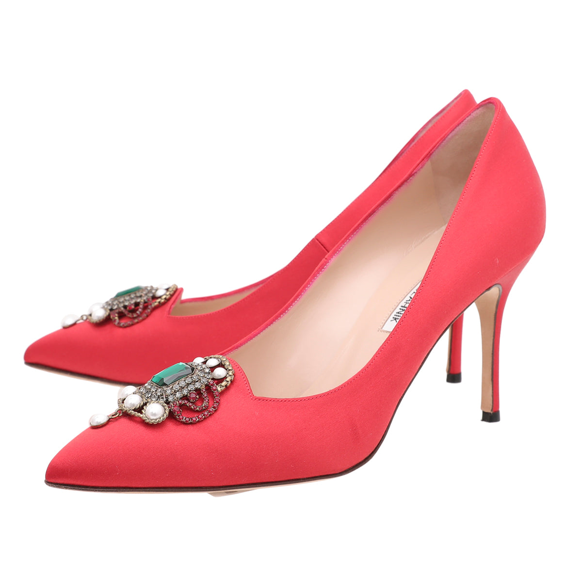 Manolo Blahnik Red Satin Eufrasia 90 Pumps 41-Manolo Blahnik-THE CLOSET