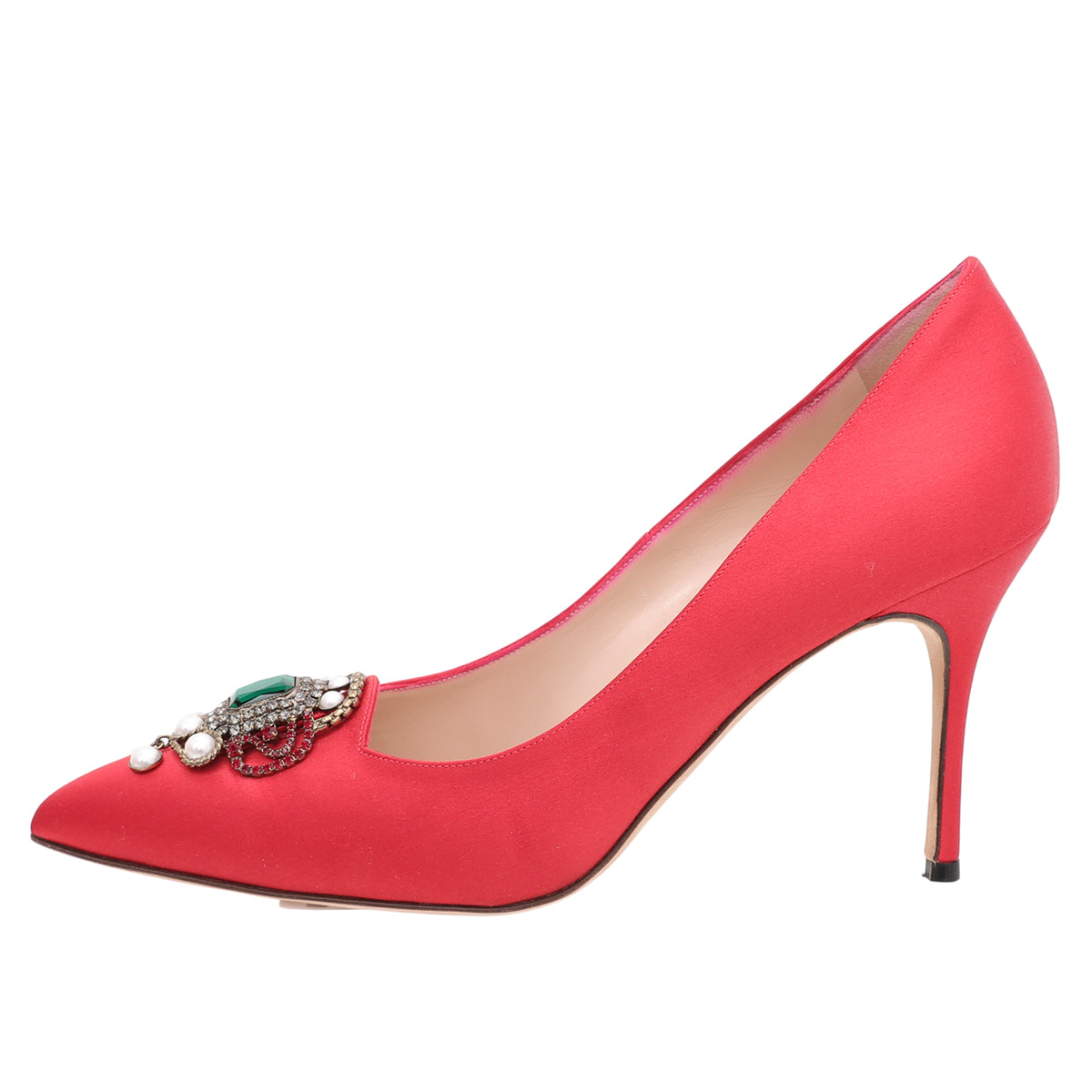 Manolo Blahnik Red Satin Eufrasia 90 Pumps 41-Manolo Blahnik-THE CLOSET
