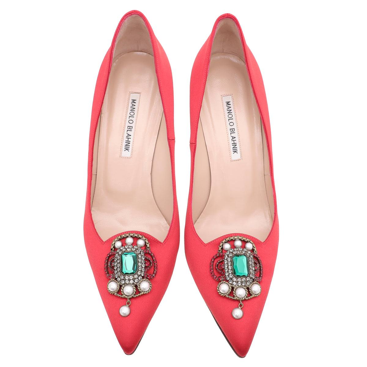 Manolo Blahnik Red Satin Eufrasia 90 Pumps 41-Manolo Blahnik-THE CLOSET