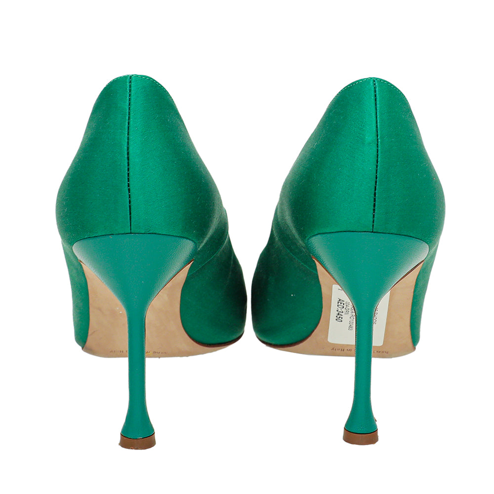 Manolo Blahnik Green Satin Eufrasia Pump 38-Manolo Blahnik-THE CLOSET