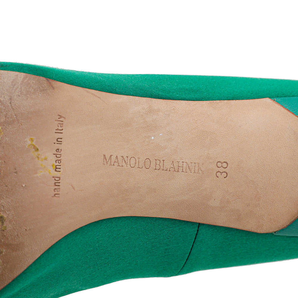 Manolo Blahnik Green Satin Eufrasia Pump 38-Manolo Blahnik-THE CLOSET
