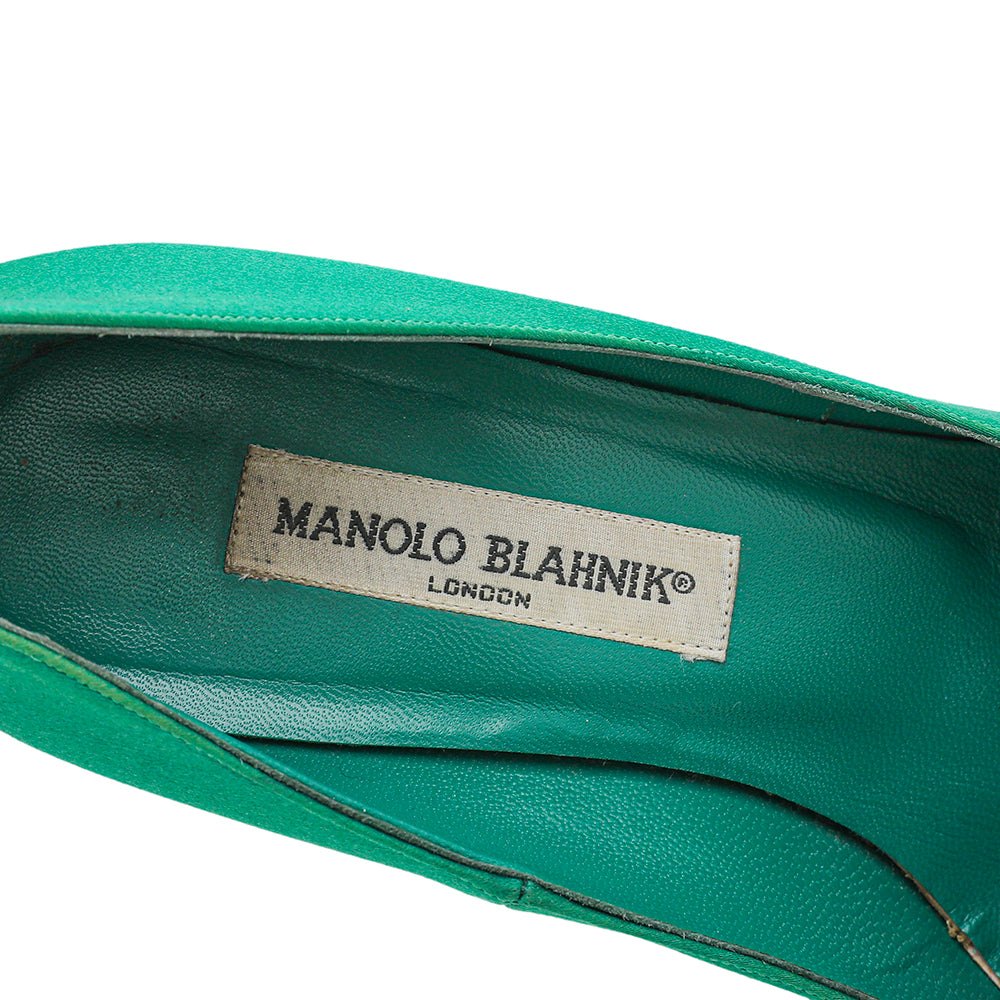 Manolo Blahnik Green Satin Eufrasia Pump 38-Manolo Blahnik-THE CLOSET