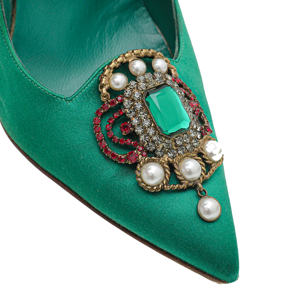 Manolo Blahnik Green Satin Eufrasia Pump 38-Manolo Blahnik-THE CLOSET